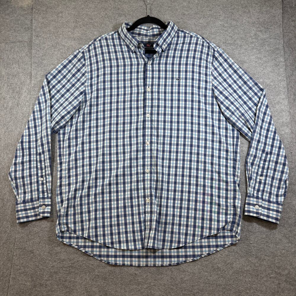 Vineyard Vines Whale Shirt Mens XL Navy Plaid Button Down Preppy Classic Fit